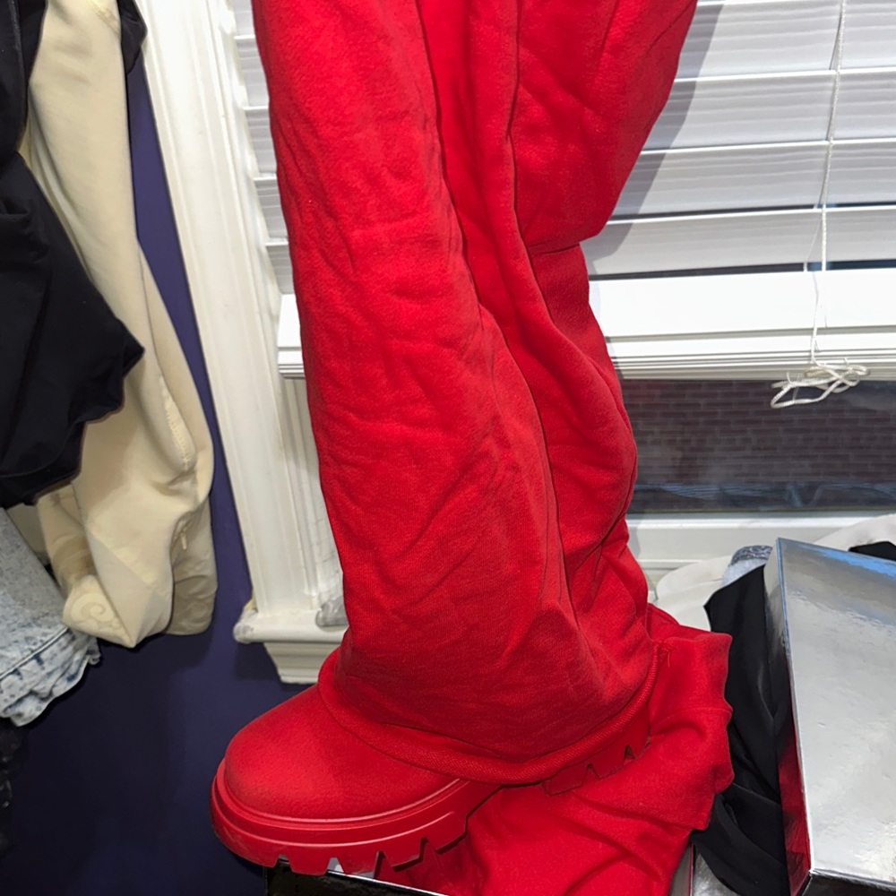 AKIRA Vibrant Red Knee-High Boots